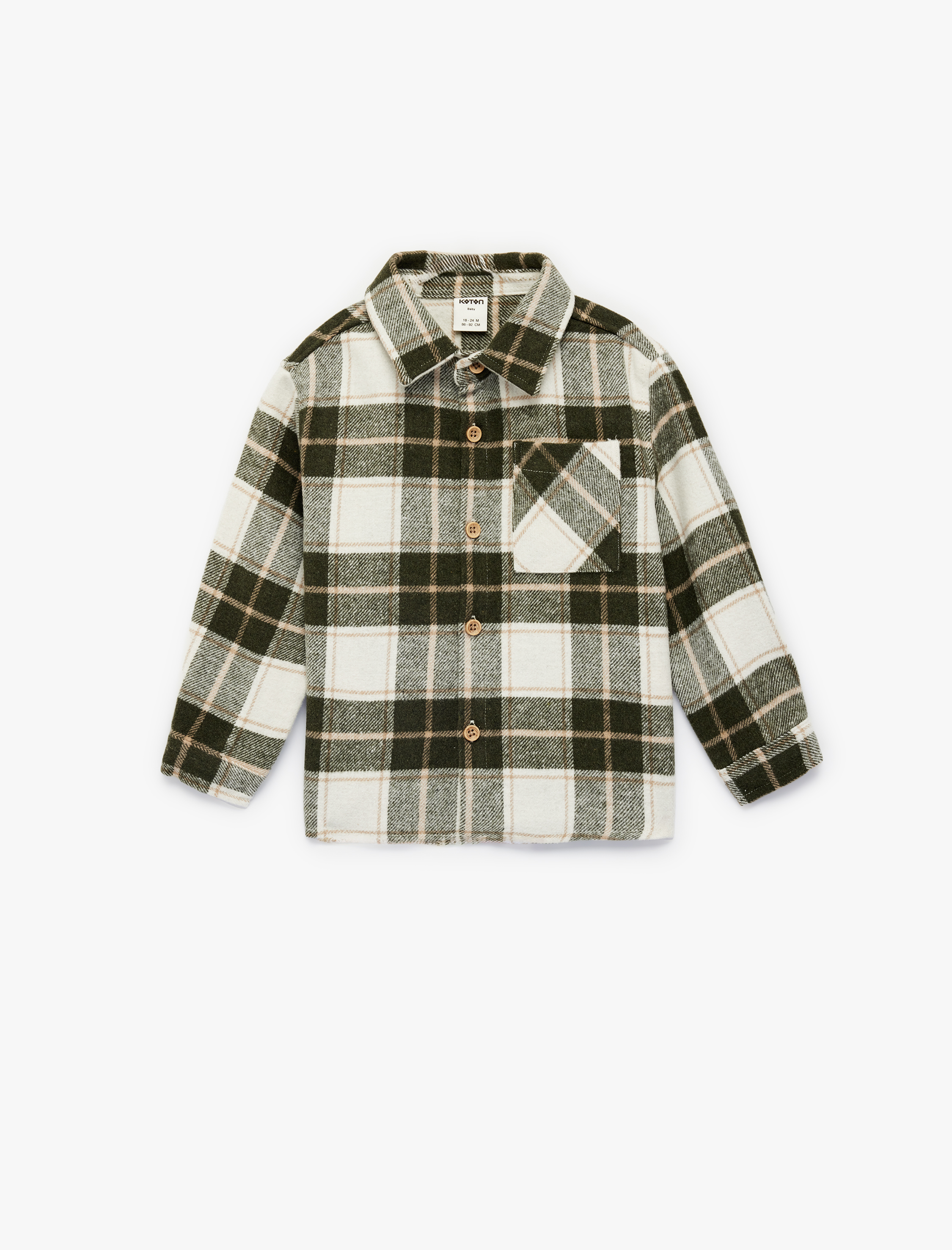  Erkek Bebek Uzun Kollu Düğmeli Cep Detaylı Ekoseli Oduncu Gömlek