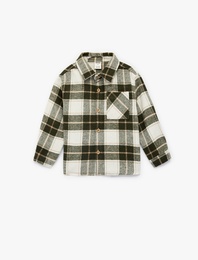 Uzun Kollu Düğmeli Cep Detaylı Ekoseli Oduncu Gömlek