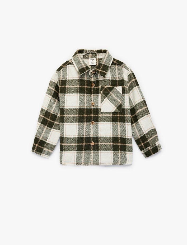 Erkek Bebek Uzun Kollu Düğmeli Cep Detaylı Ekoseli Oduncu Gömlek