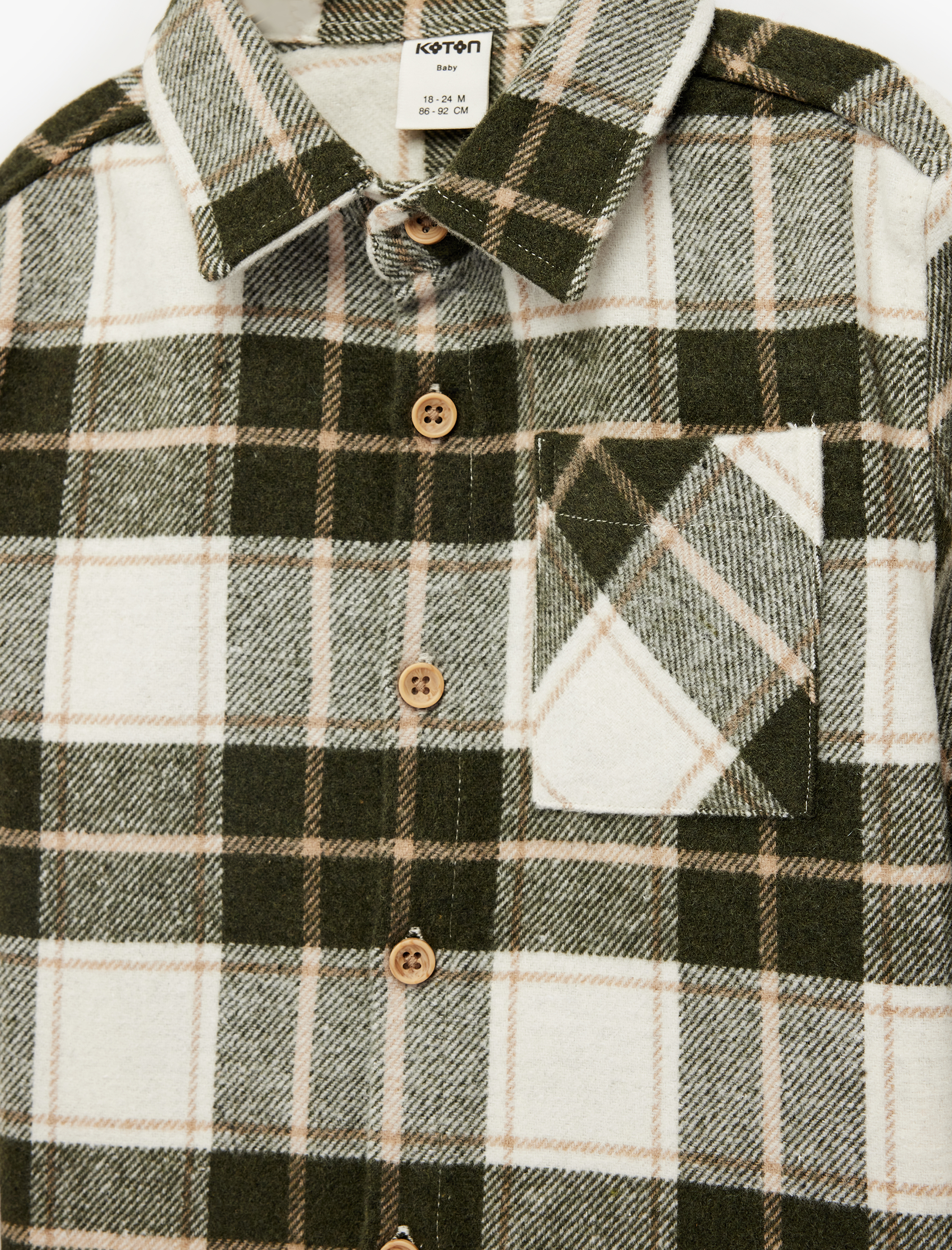  Erkek Bebek Uzun Kollu Düğmeli Cep Detaylı Ekoseli Oduncu Gömlek