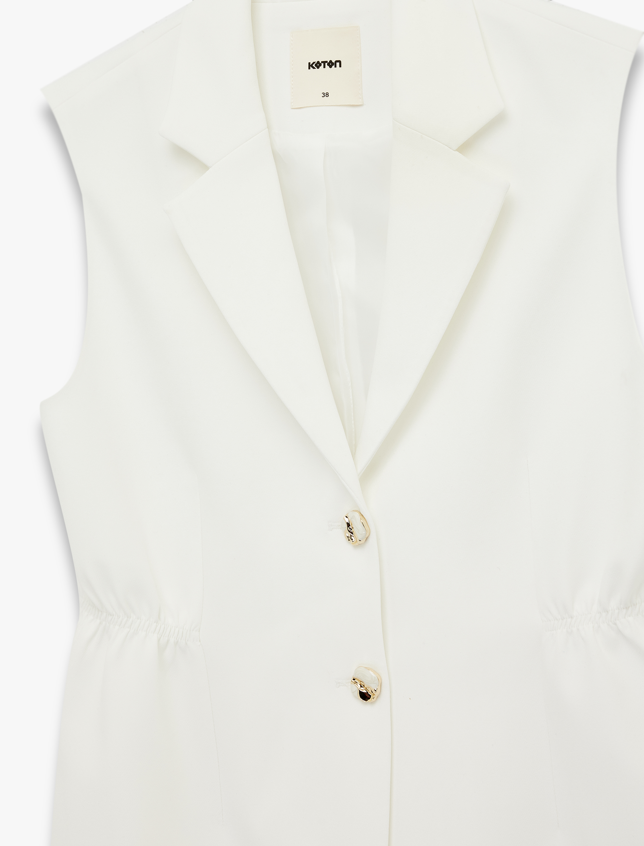   Krep Kumaş Büzgü Detaylı Uzun Blazer Yelek