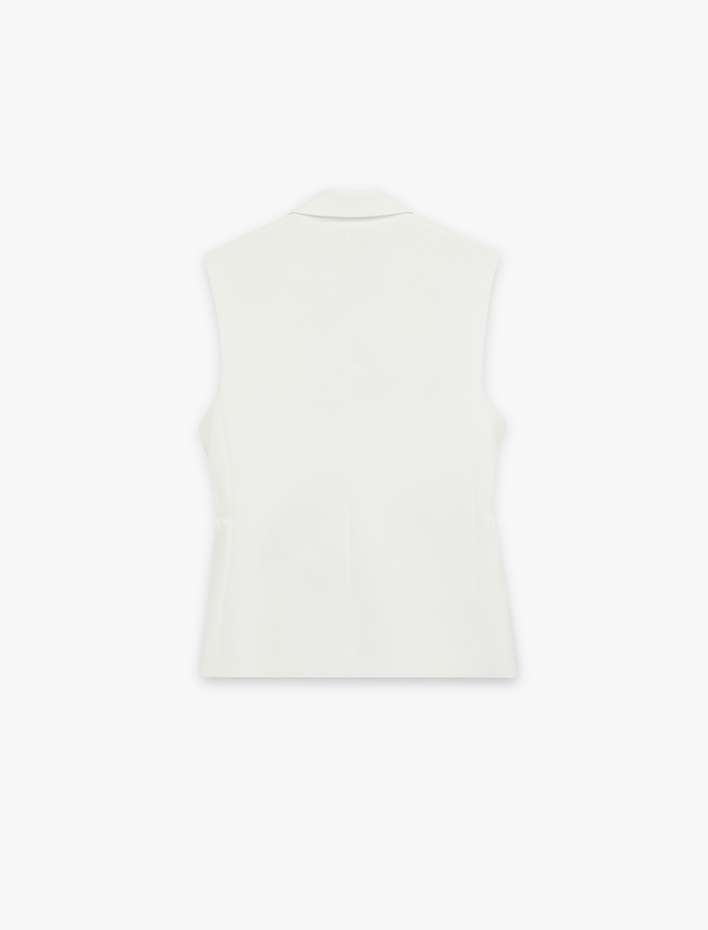  Krep Kumaş Büzgü Detaylı Uzun Blazer Yelek