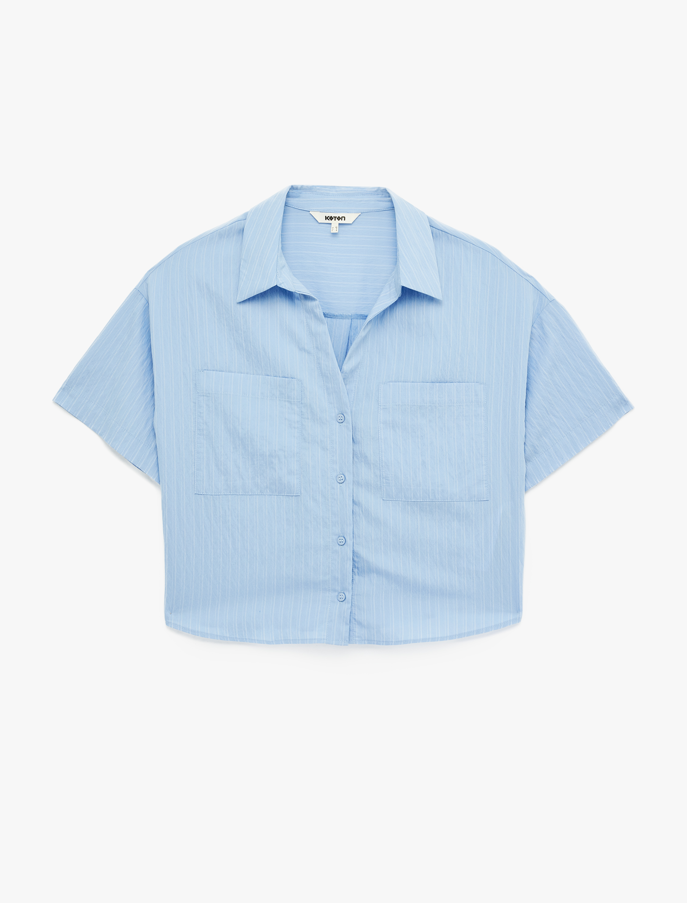   Kısa Kollu Klasik Yaka Cepli Modal Kumaş Çizgili Gömlek