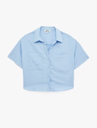 Kısa Kollu Klasik Yaka Cepli Modal Kumaş Çizgili Gömlek