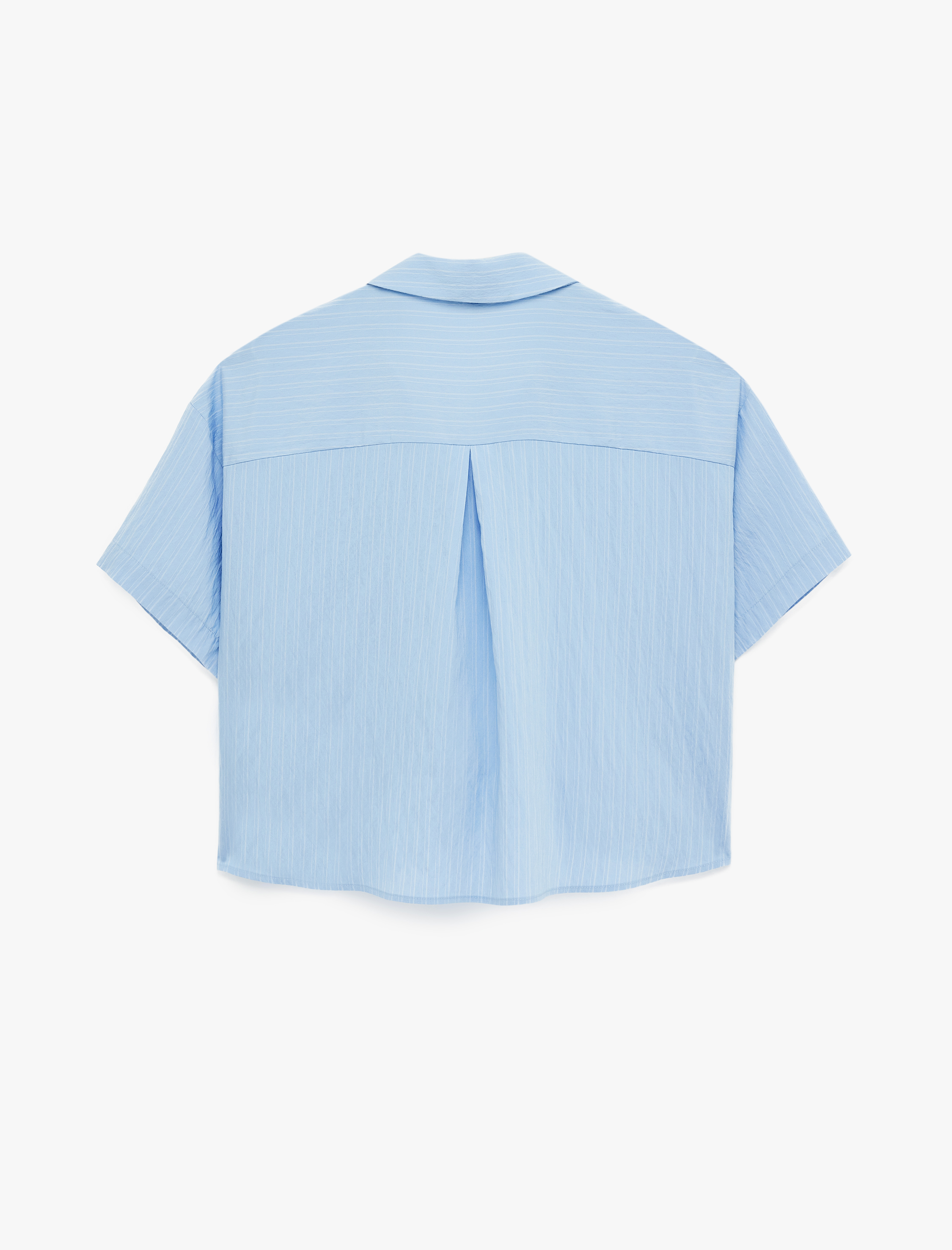   Kısa Kollu Klasik Yaka Cepli Modal Kumaş Çizgili Gömlek