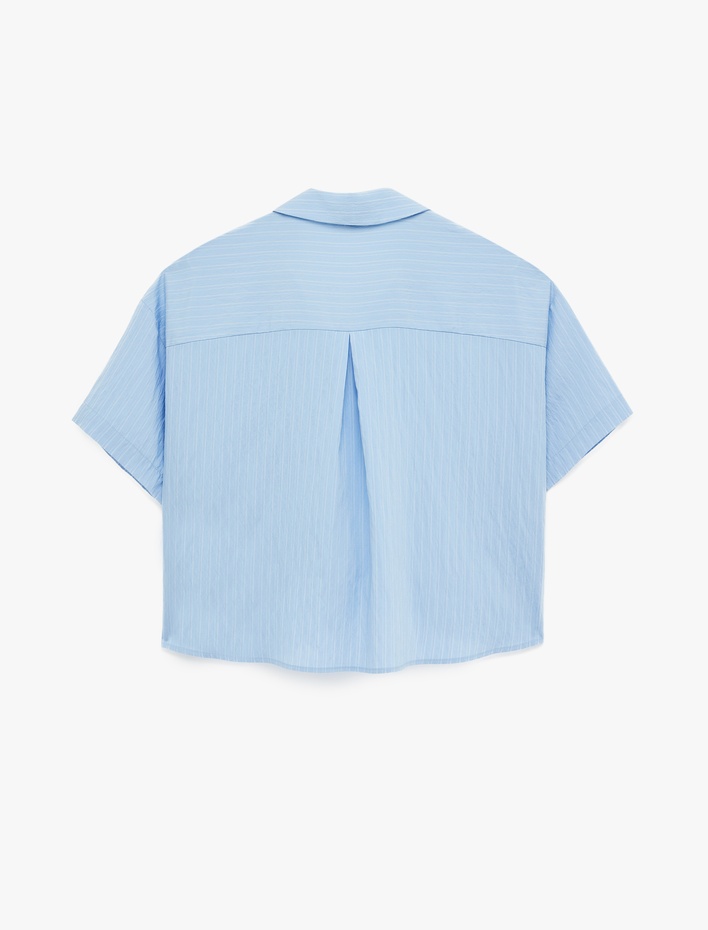  Kısa Kollu Klasik Yaka Cepli Modal Kumaş Çizgili Gömlek