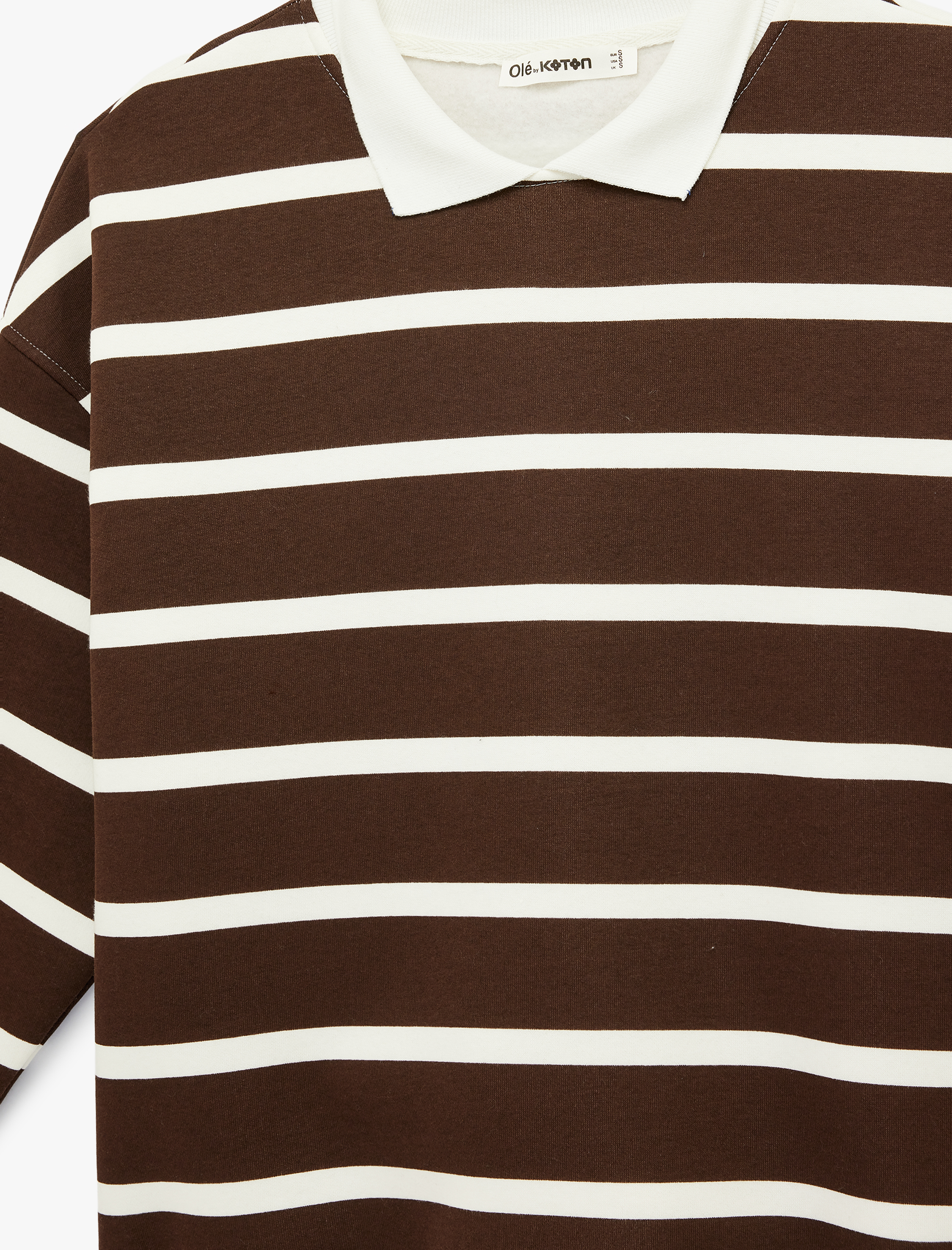   Şardonlu Polo Yaka Çizgili Oversize Sweatshirt