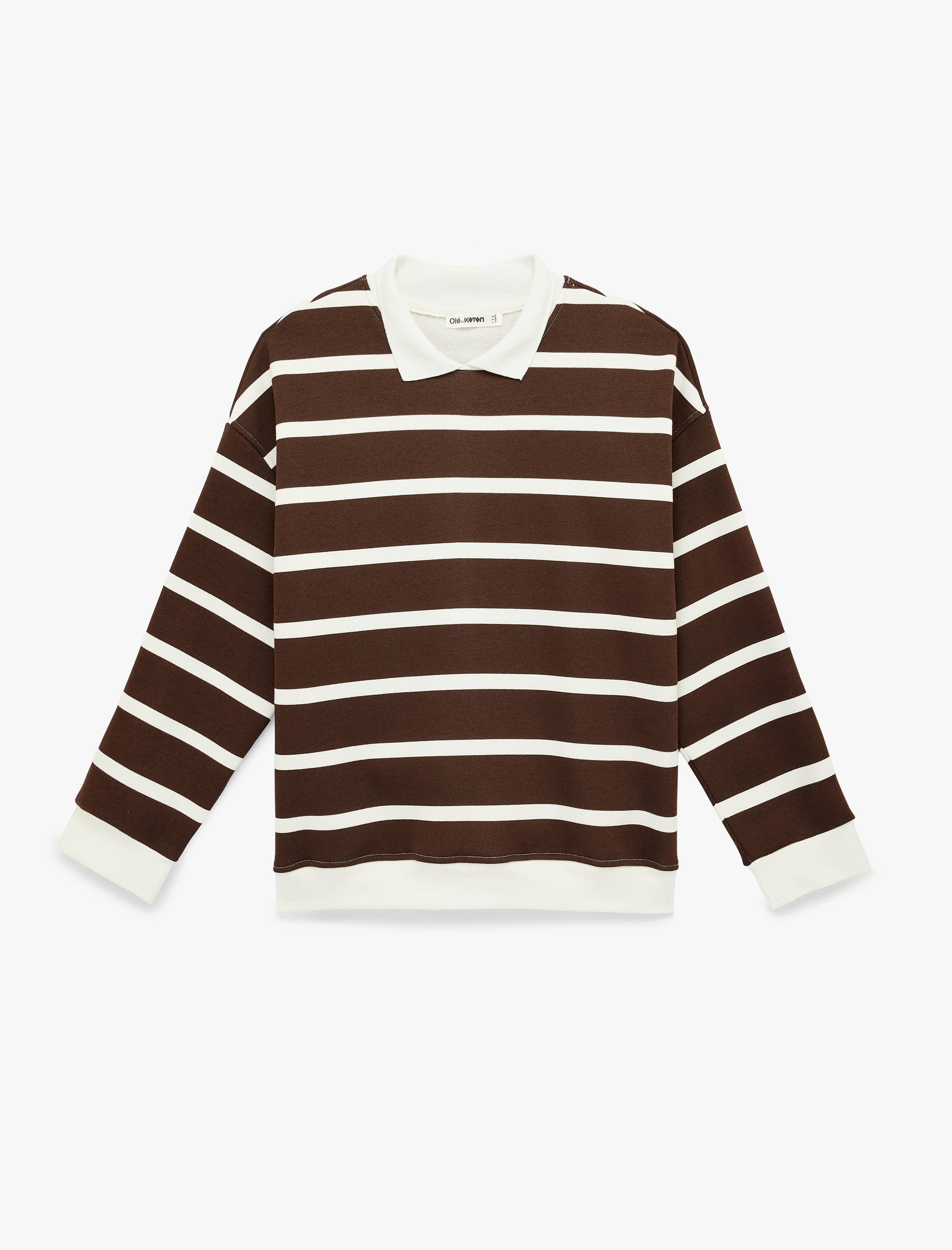   Şardonlu Polo Yaka Çizgili Oversize Sweatshirt