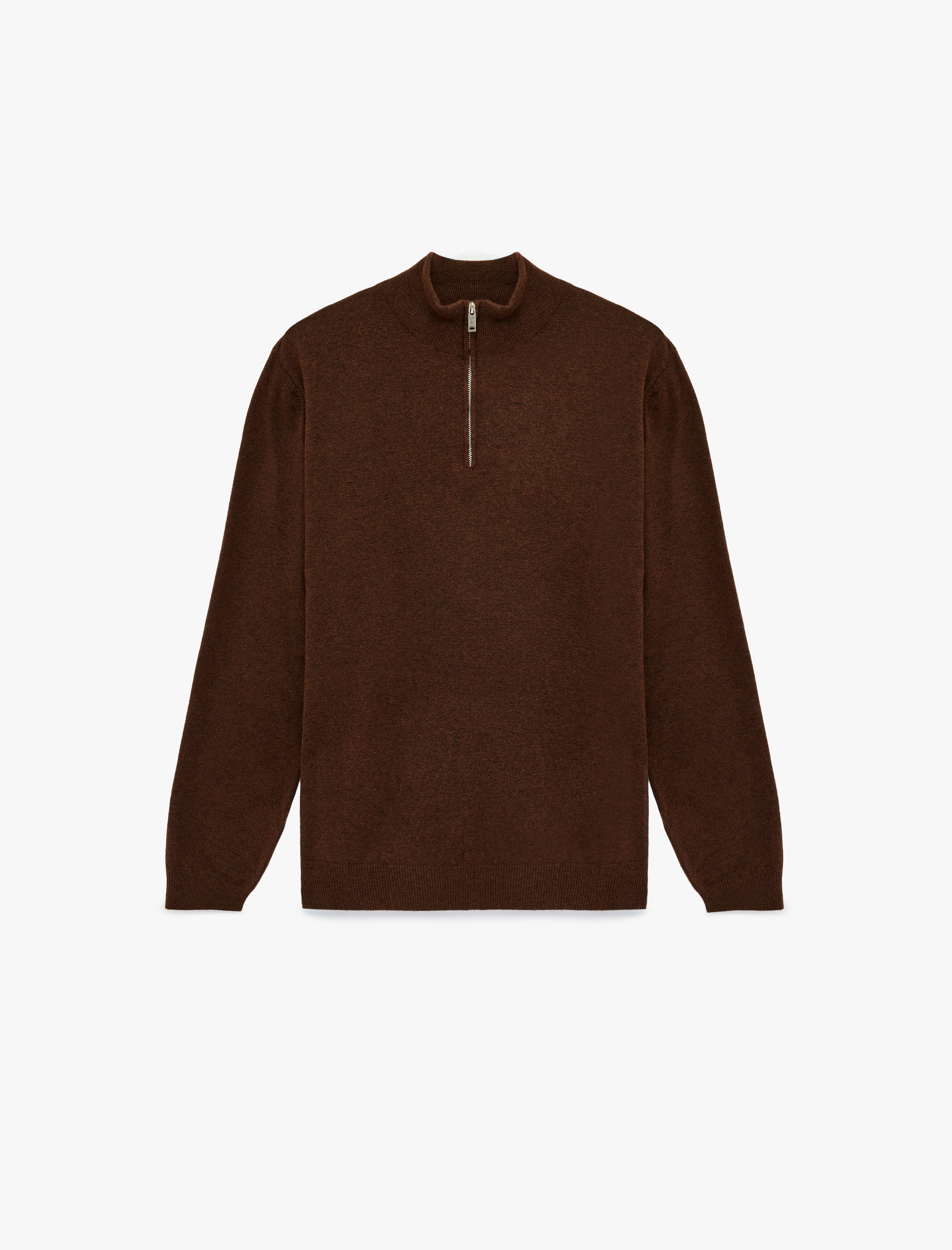   Regular Fit Uzun Kollu Basic Yarım Fermuarlı Triko Kazak