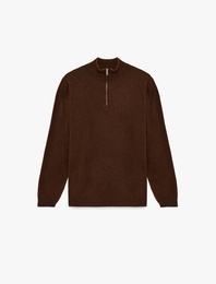 Regular Fit Uzun Kollu Basic Yarım Fermuarlı Triko Kazak