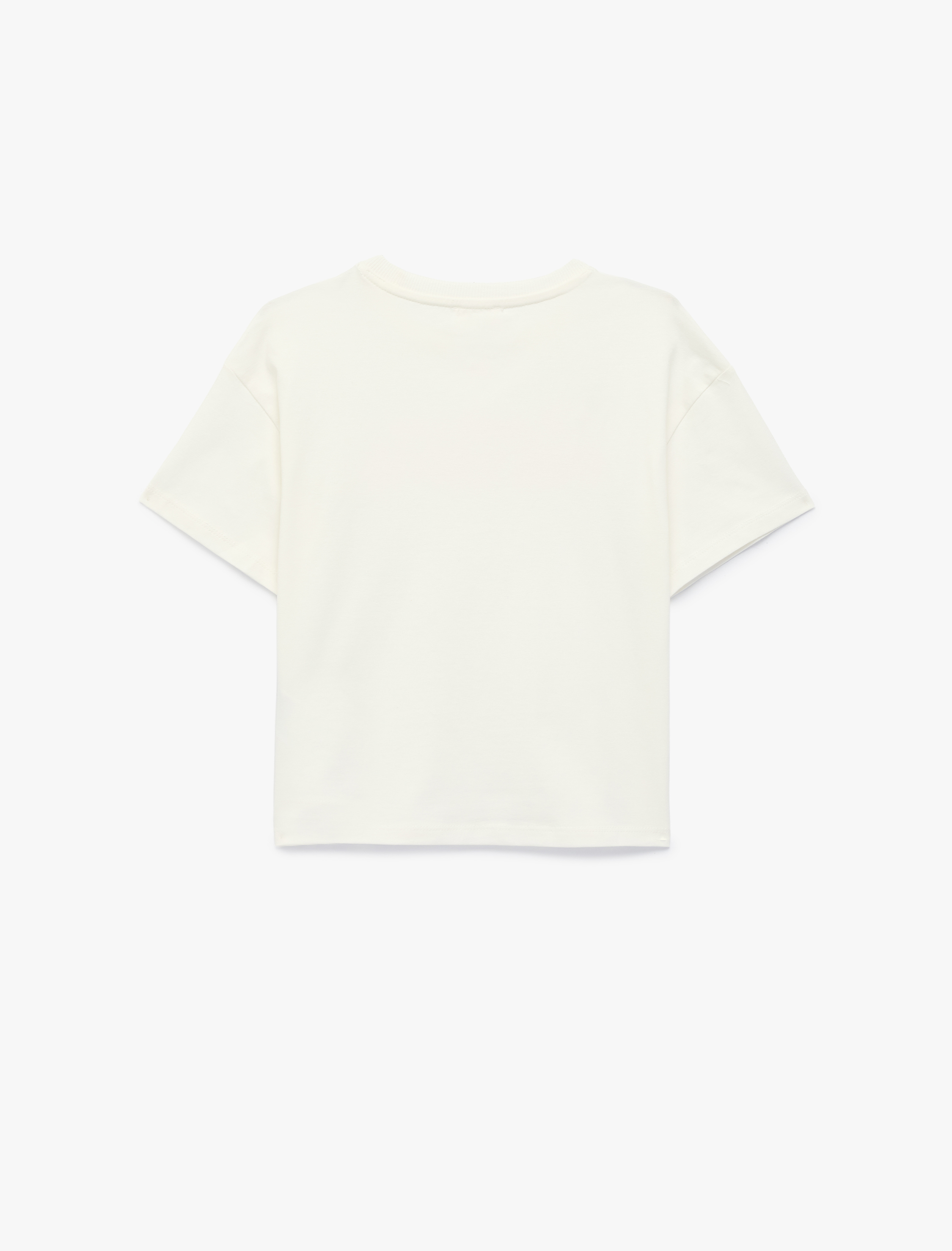  Kız Çocuk Pamuklu Baskılı Çiçek Aplikeli Kısa Kollu Bisiklet Yaka Tişört