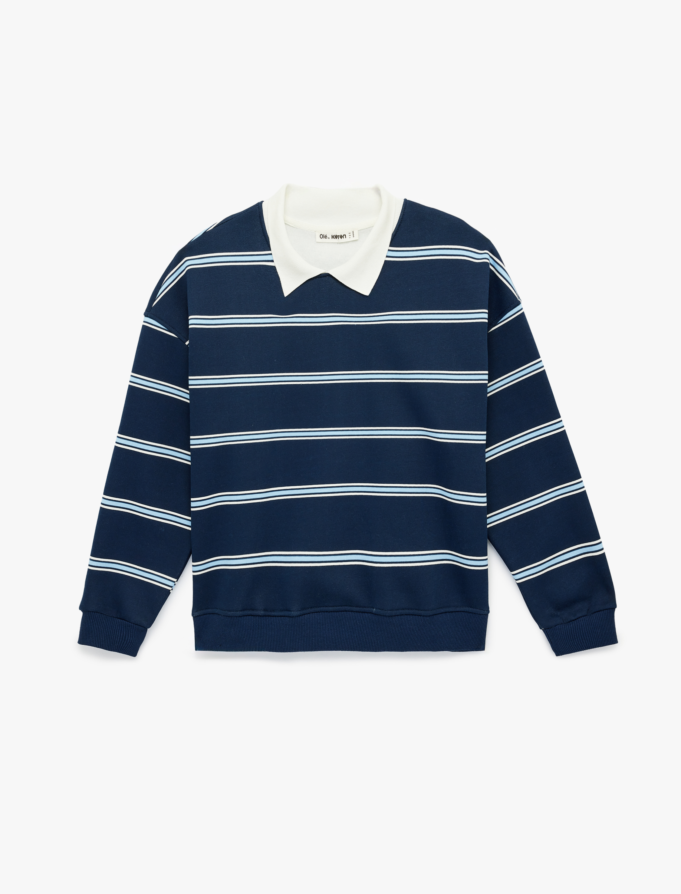   Polo Yaka Uzun Kollu Çizgili Oversize Sweatshirt