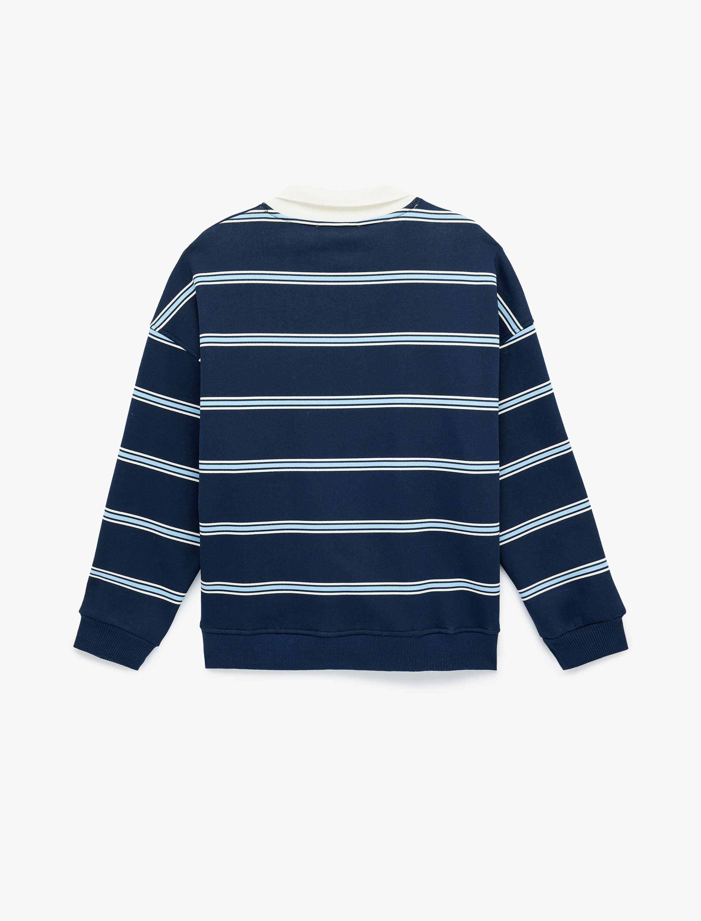   Polo Yaka Uzun Kollu Çizgili Oversize Sweatshirt