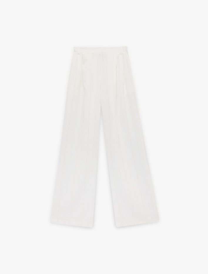  Keten Karışımlı Straight Fit Uzun Düz Geniş Paça Pantolon