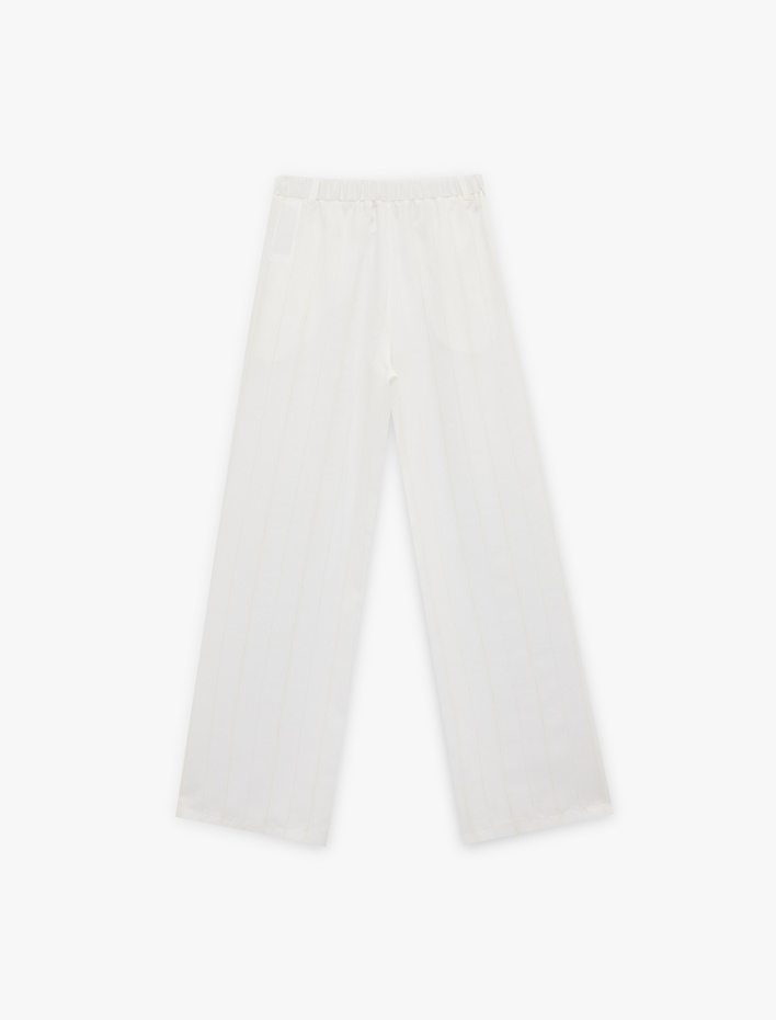  Keten Karışımlı Straight Fit Uzun Düz Geniş Paça Pantolon