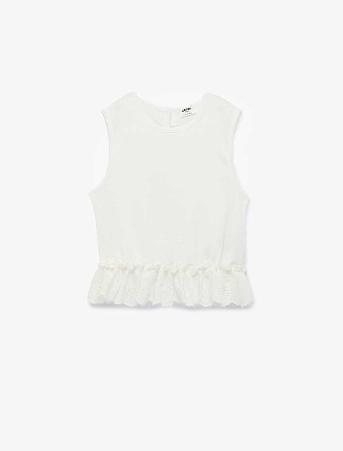 Kız Çocuk Bisiklet Yaka Kolsuz Dantel Detaylı Bluz