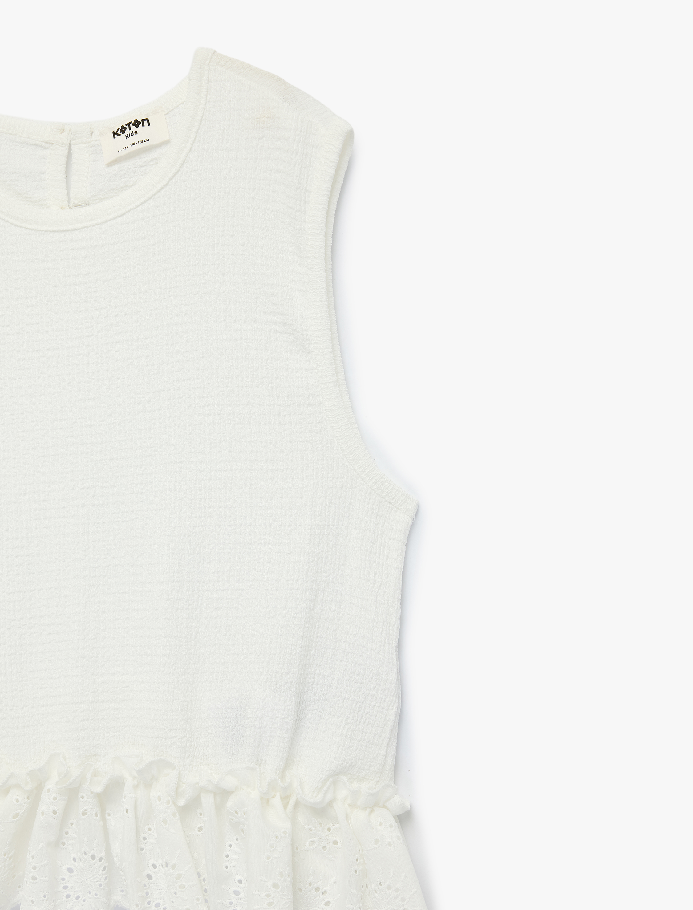  Kız Çocuk Bisiklet Yaka Kolsuz Dantel Detaylı Bluz