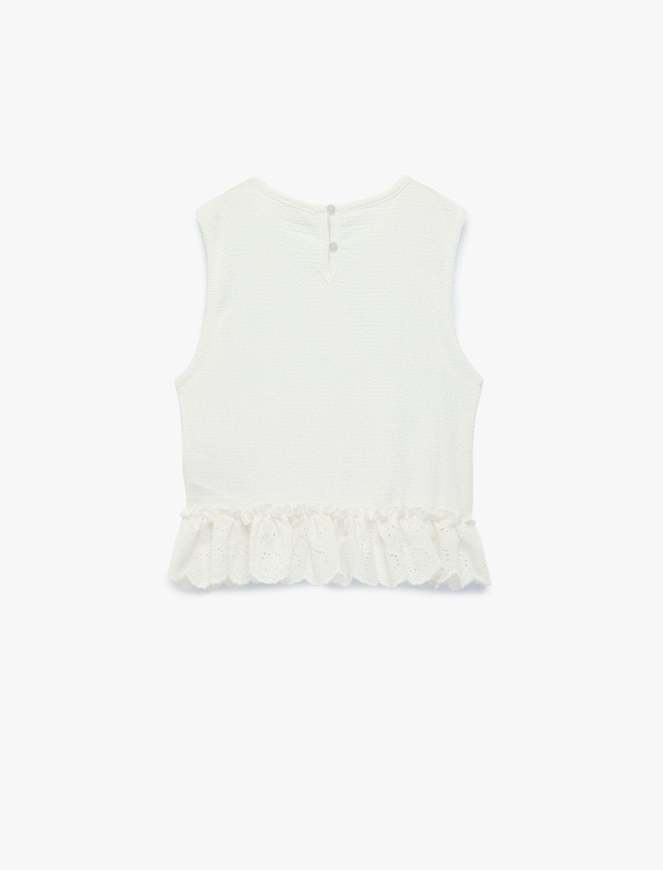  Kız Çocuk Bisiklet Yaka Kolsuz Dantel Detaylı Bluz