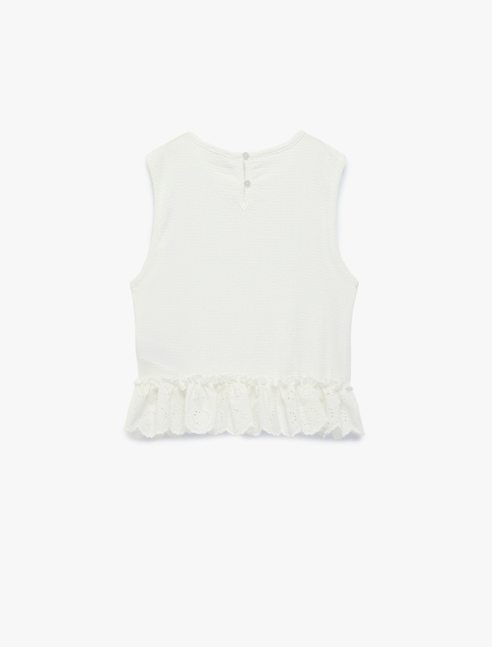 Kız Çocuk Bisiklet Yaka Kolsuz Dantel Detaylı Bluz