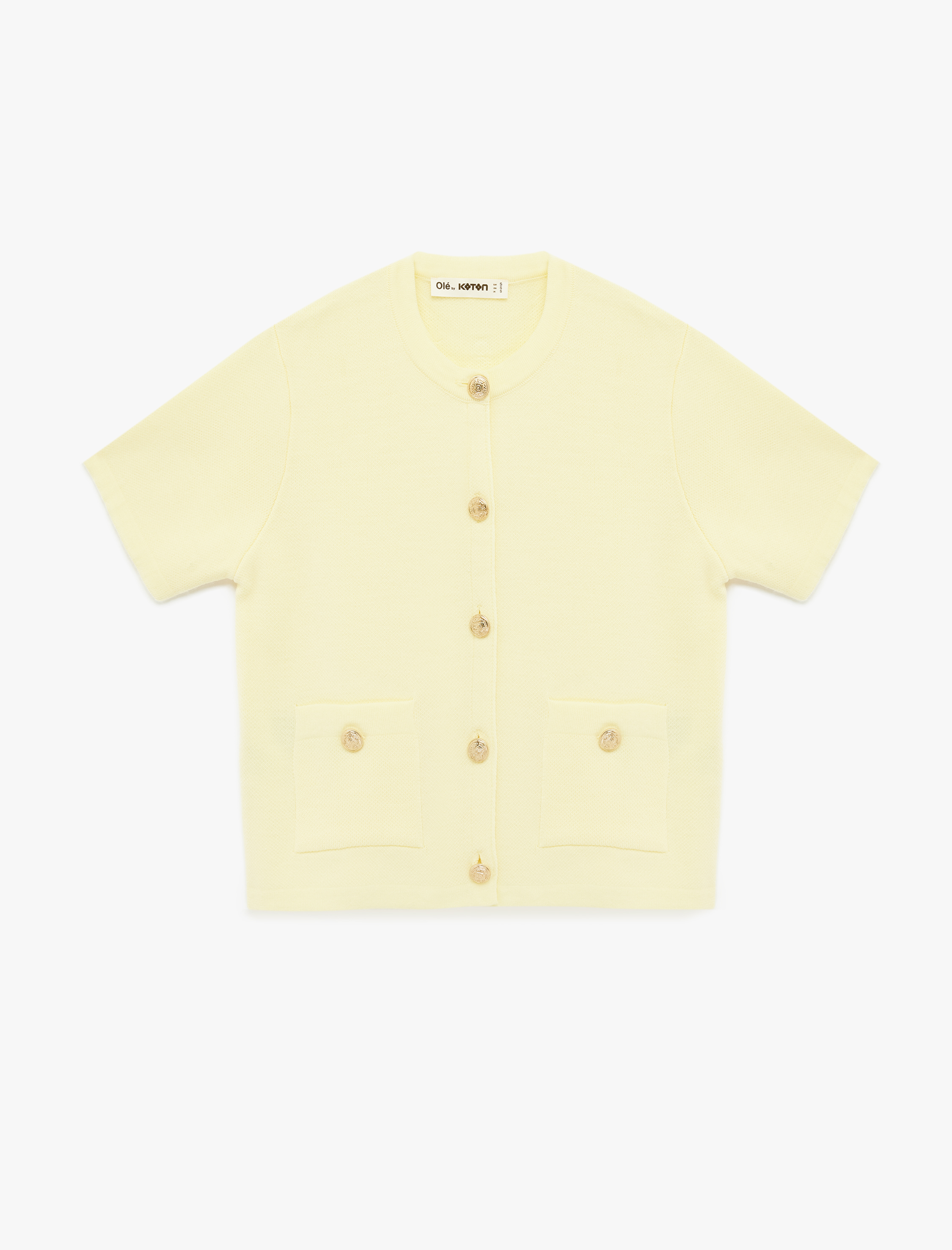   Düğmeli Cepli Kısa Kollu Bisiklet Yaka Triko Hırka