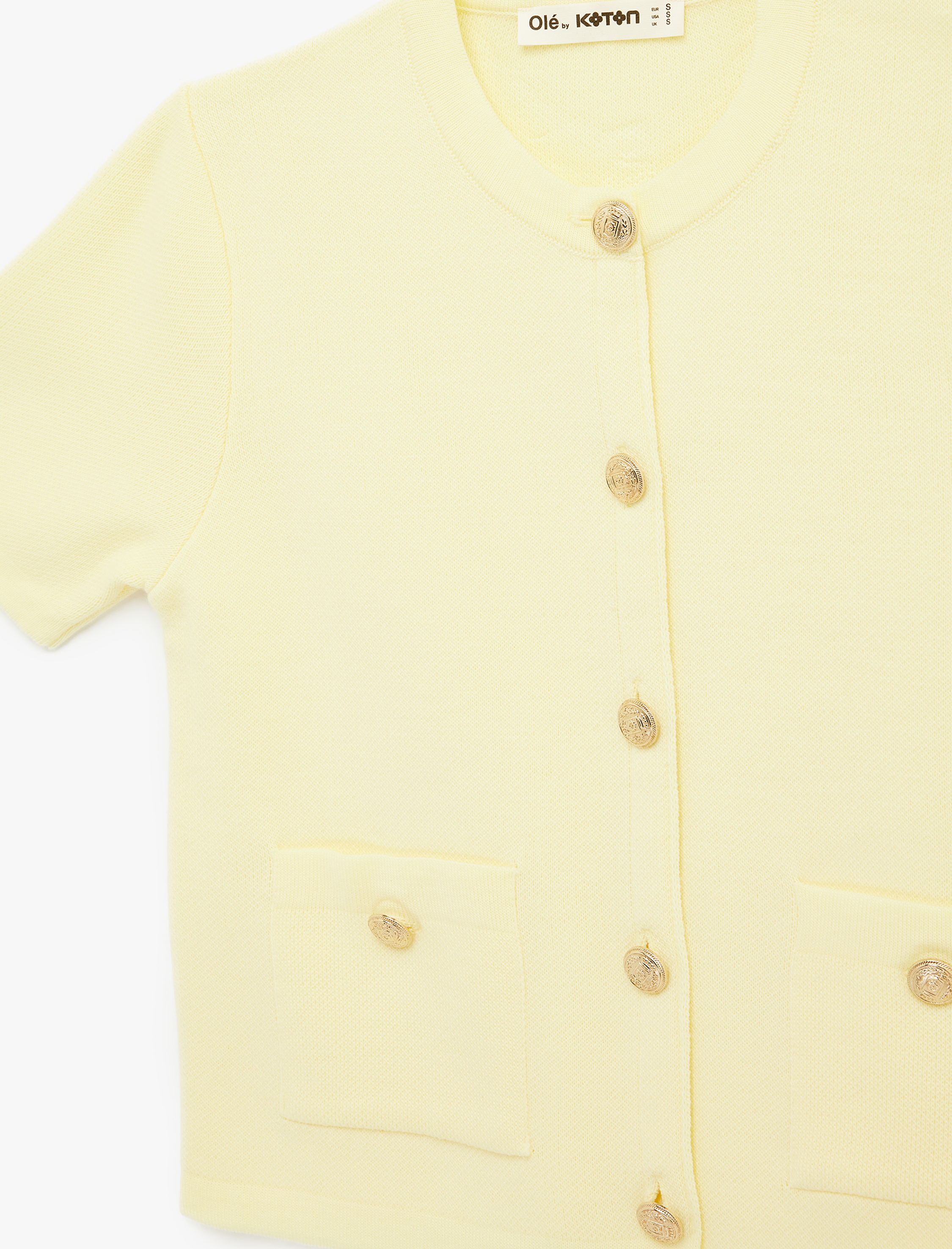   Düğmeli Cepli Kısa Kollu Bisiklet Yaka Triko Hırka