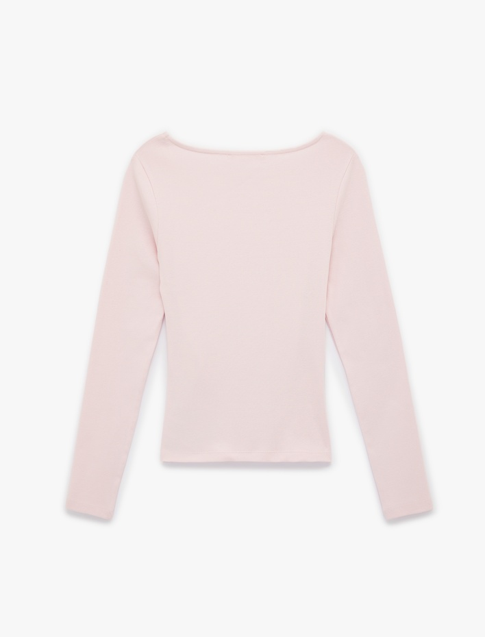  Pamuklu Slim Fit Uzun Kollu Yuvarlak Kayık Yaka Tişört