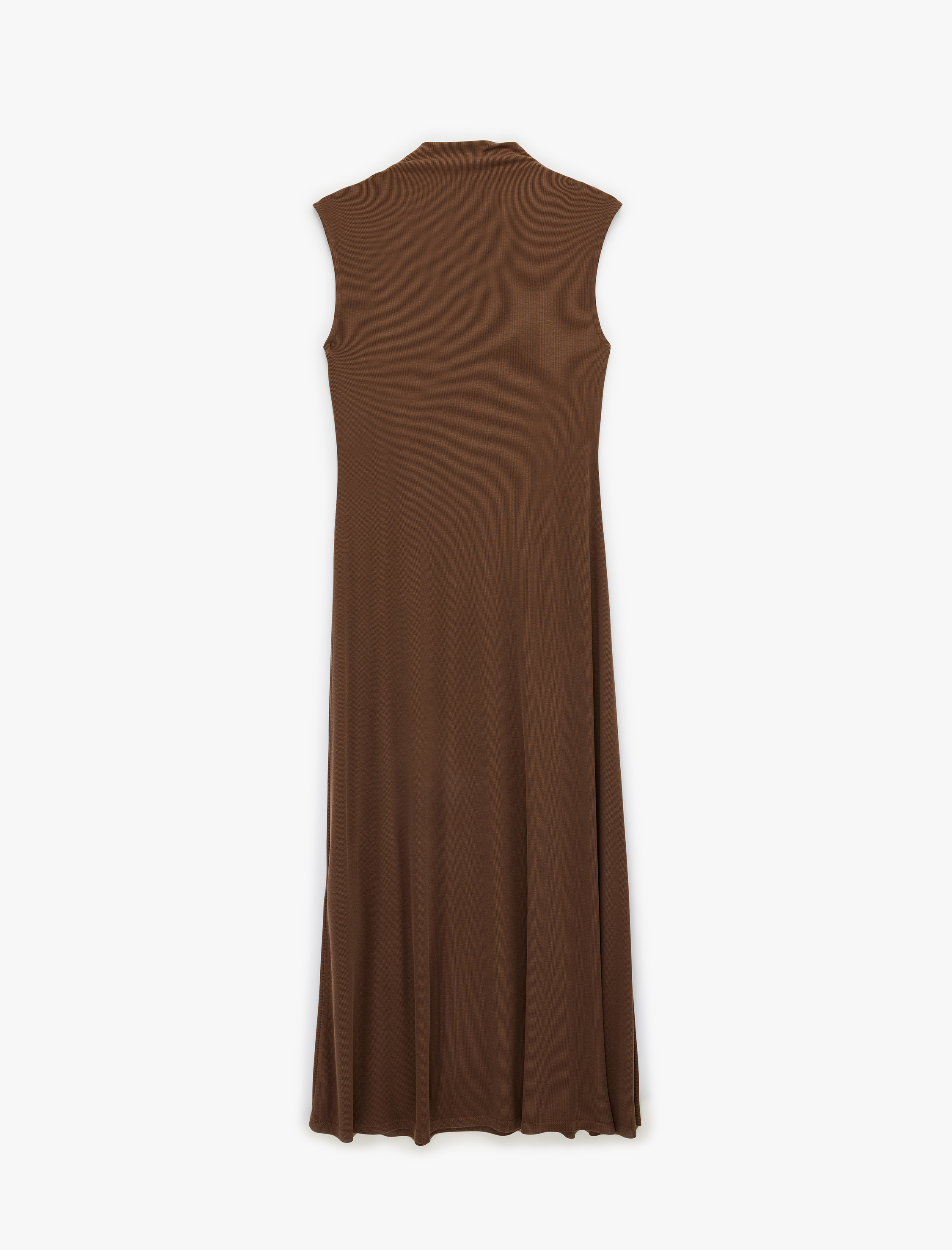   Kolsuz Dik Dökümlü Yaka Slim Fit Midi Modal Elbise