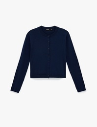 Düğmeli Uzun Kollu Bisiklet Yaka Triko Hırka