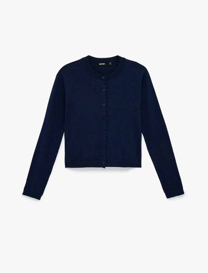  Düğmeli Uzun Kollu Bisiklet Yaka Triko Hırka