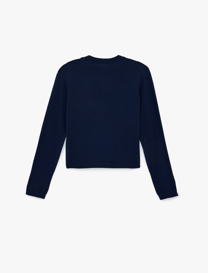  Düğmeli Uzun Kollu Bisiklet Yaka Triko Hırka