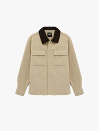 Uzun Kollu Cep Detaylı Renk Kontrastlı Gömlek Yaka Düğmeli Kaşe Ceket