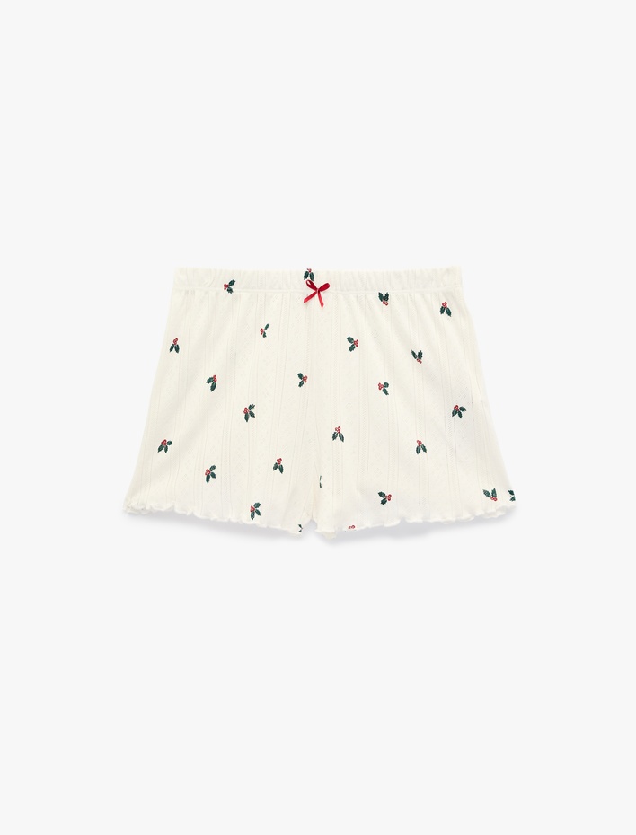  Pamuklu Beli Lastikli Desenli Mini Şort Pijama Altı