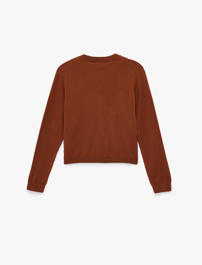  Düğmeli Uzun Kollu Bisiklet Yaka Triko Hırka