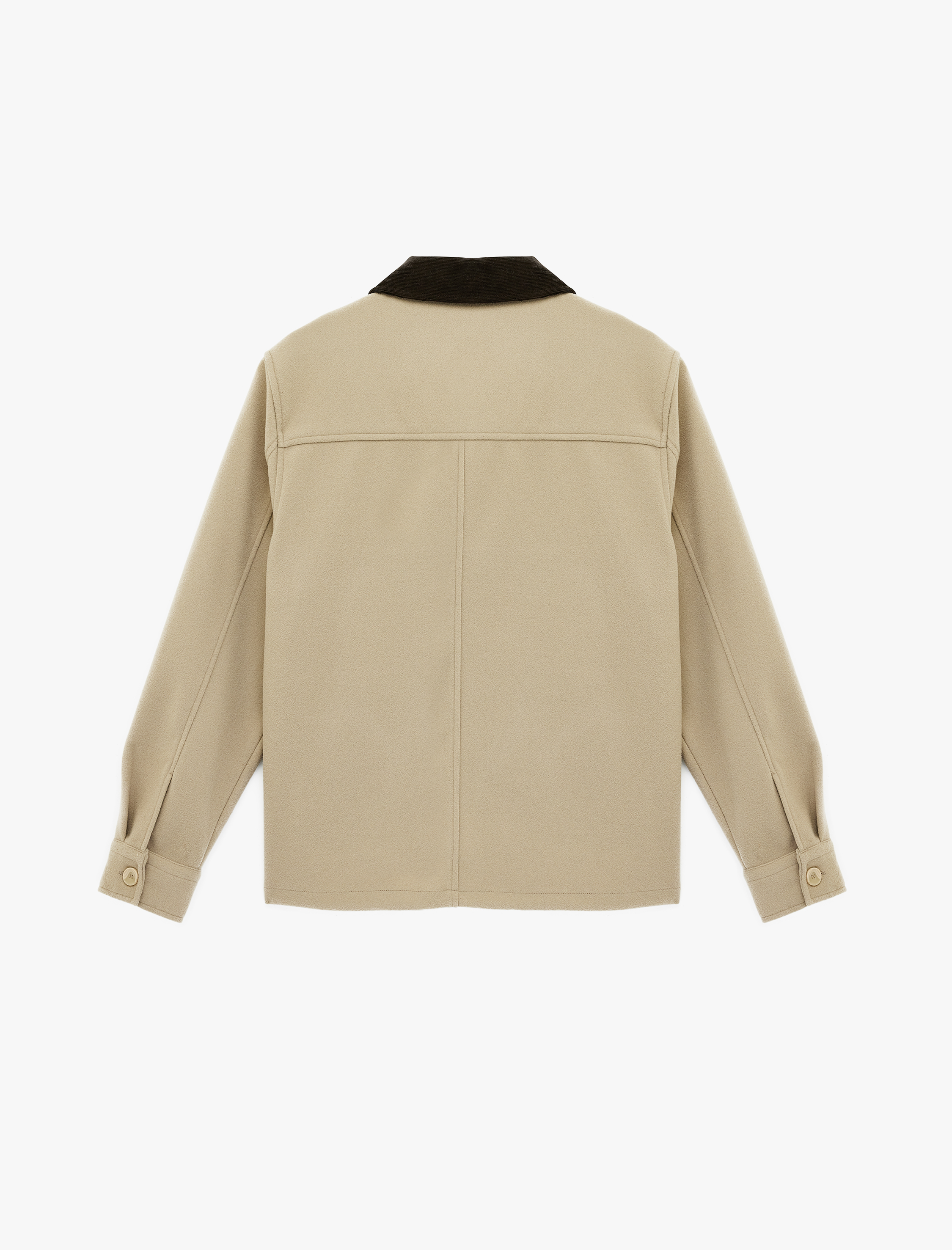   Uzun Kollu Cep Detaylı Renk Kontrastlı Gömlek Yaka Düğmeli Kaşe Ceket