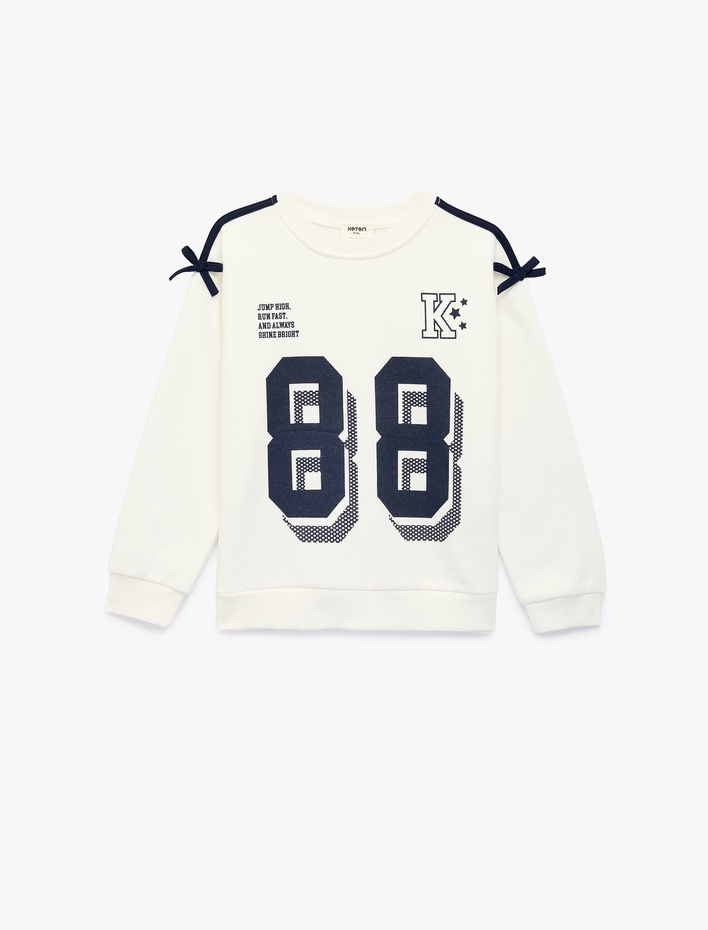 Kız Çocuk Uzun Kollu Bisiklet Yaka Fiyonk Detaylı Baskılı Sweatshirt