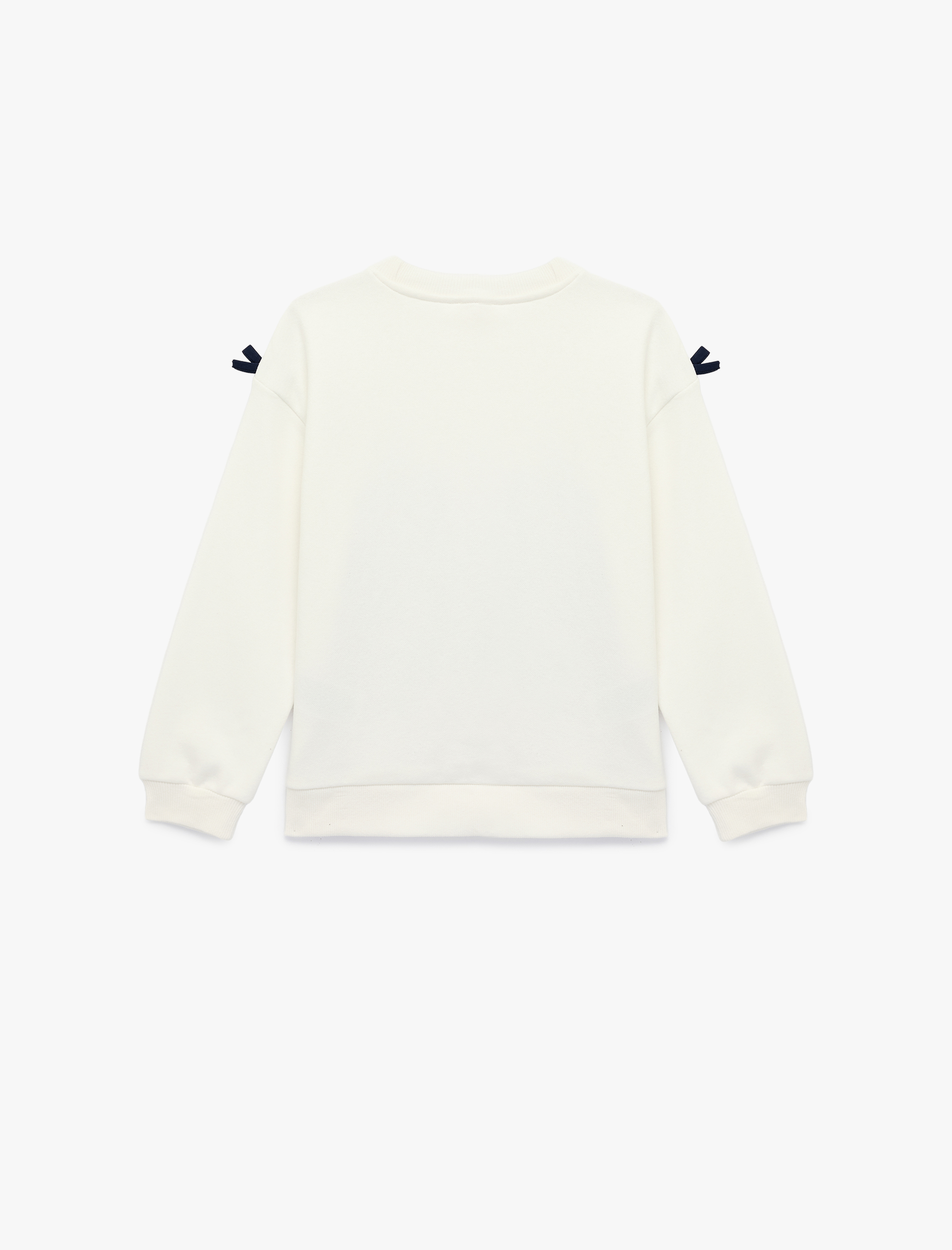  Kız Çocuk Uzun Kollu Bisiklet Yaka Fiyonk Detaylı Baskılı Sweatshirt