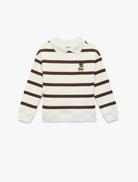 Uzun Kollu Nakış Detaylı Oversize Polo Yaka Sweatshirt