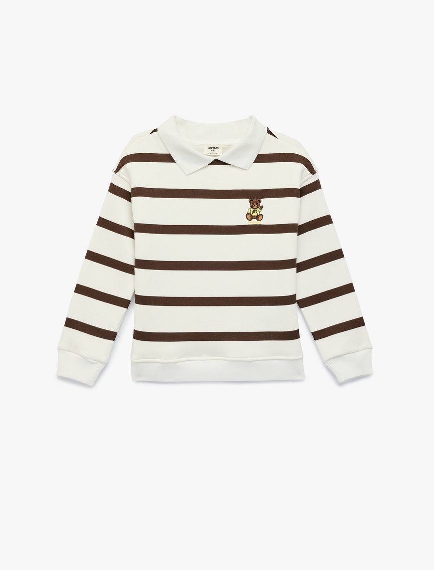 Koton Uzun Kollu Nakış Detaylı Oversize Polo Yaka Sweatshirt