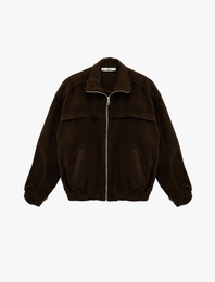 Uzun Kollu Cep Detaylı Fermuarlı Oversize Ceket