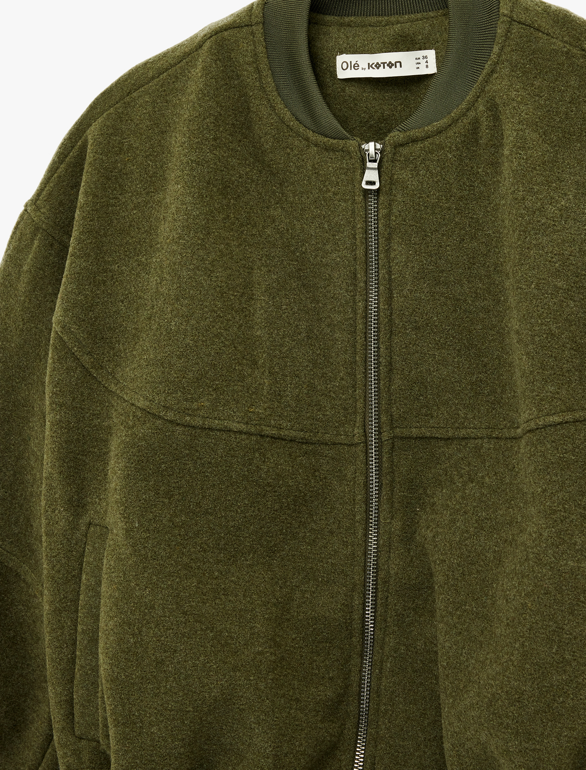   Cep Detaylı Koyun Yünü Karışımlı Fermuarlı Ribanalı Oversize Ceket