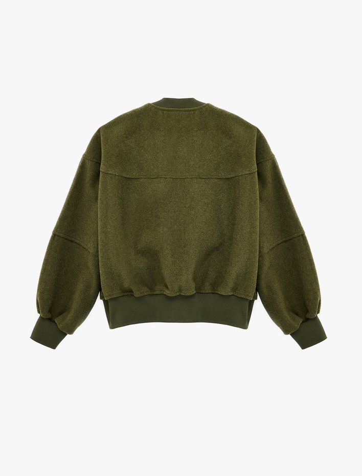  Cep Detaylı Koyun Yünü Karışımlı Fermuarlı Ribanalı Oversize Ceket