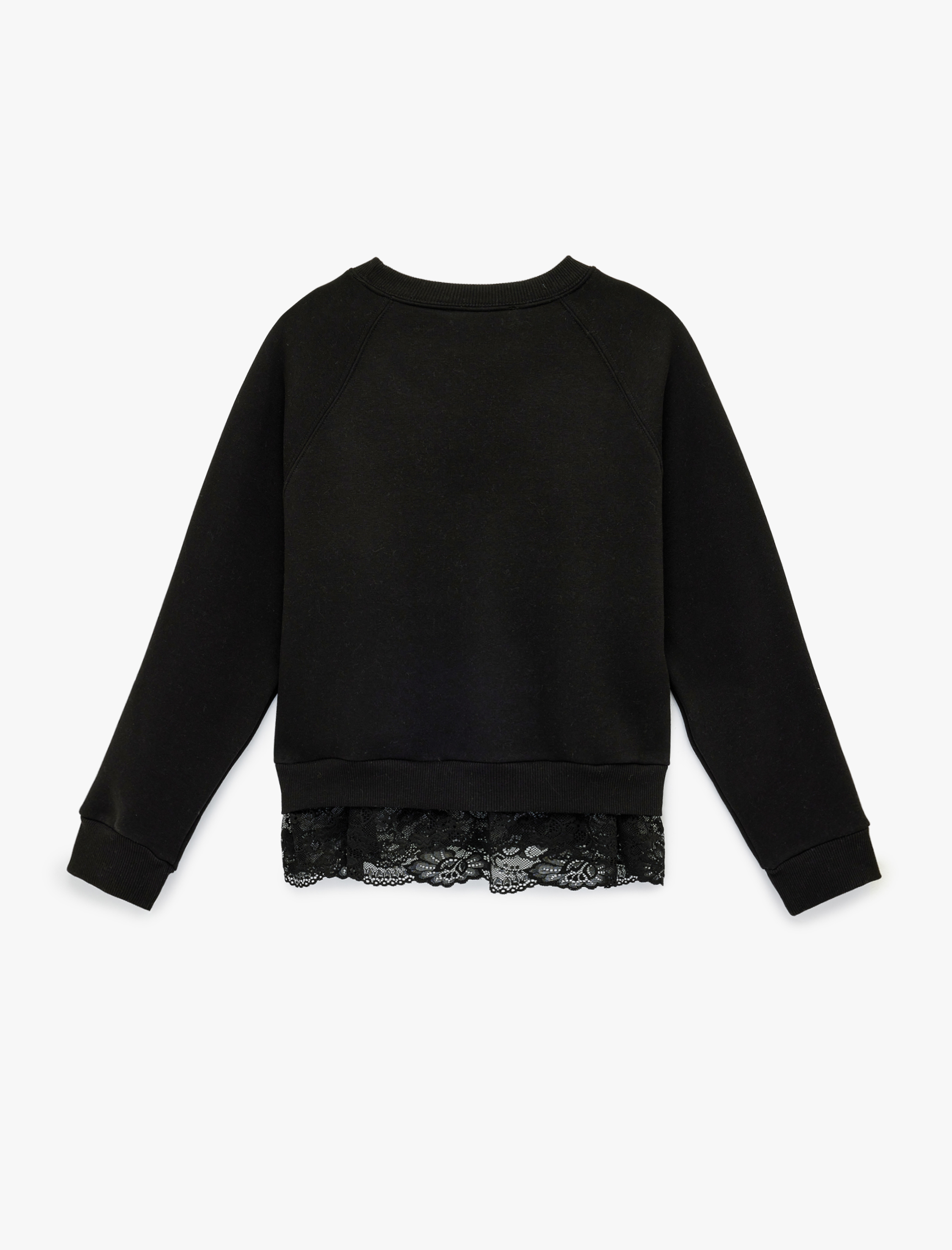   Dantel Detaylı Uzun Kollu Bisiklet Yaka Oversize Sweatshirt