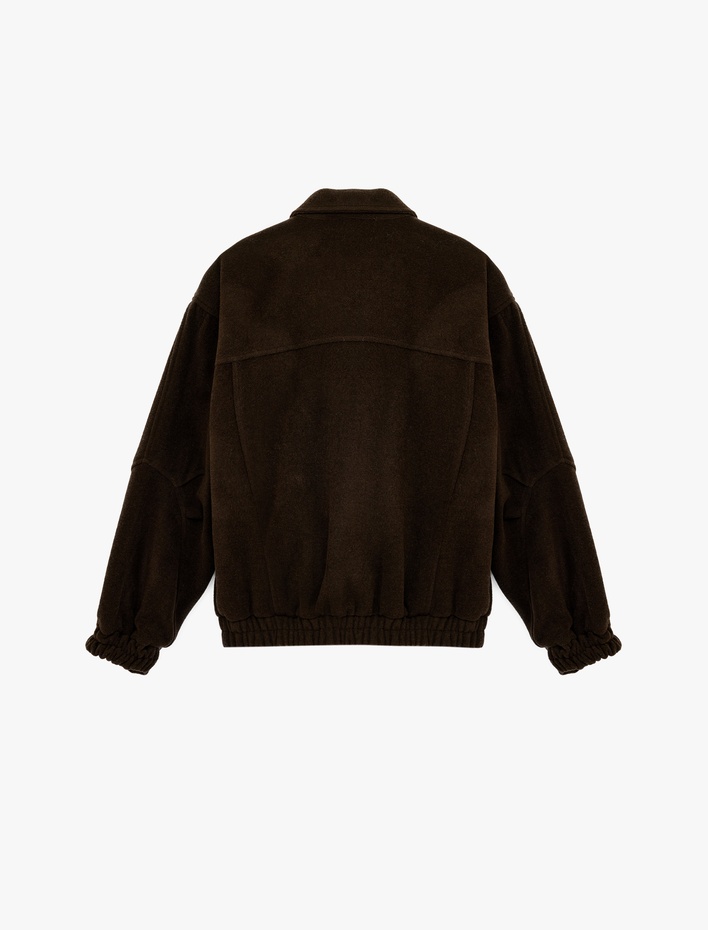  Uzun Kollu Cep Detaylı Fermuarlı Oversize Ceket