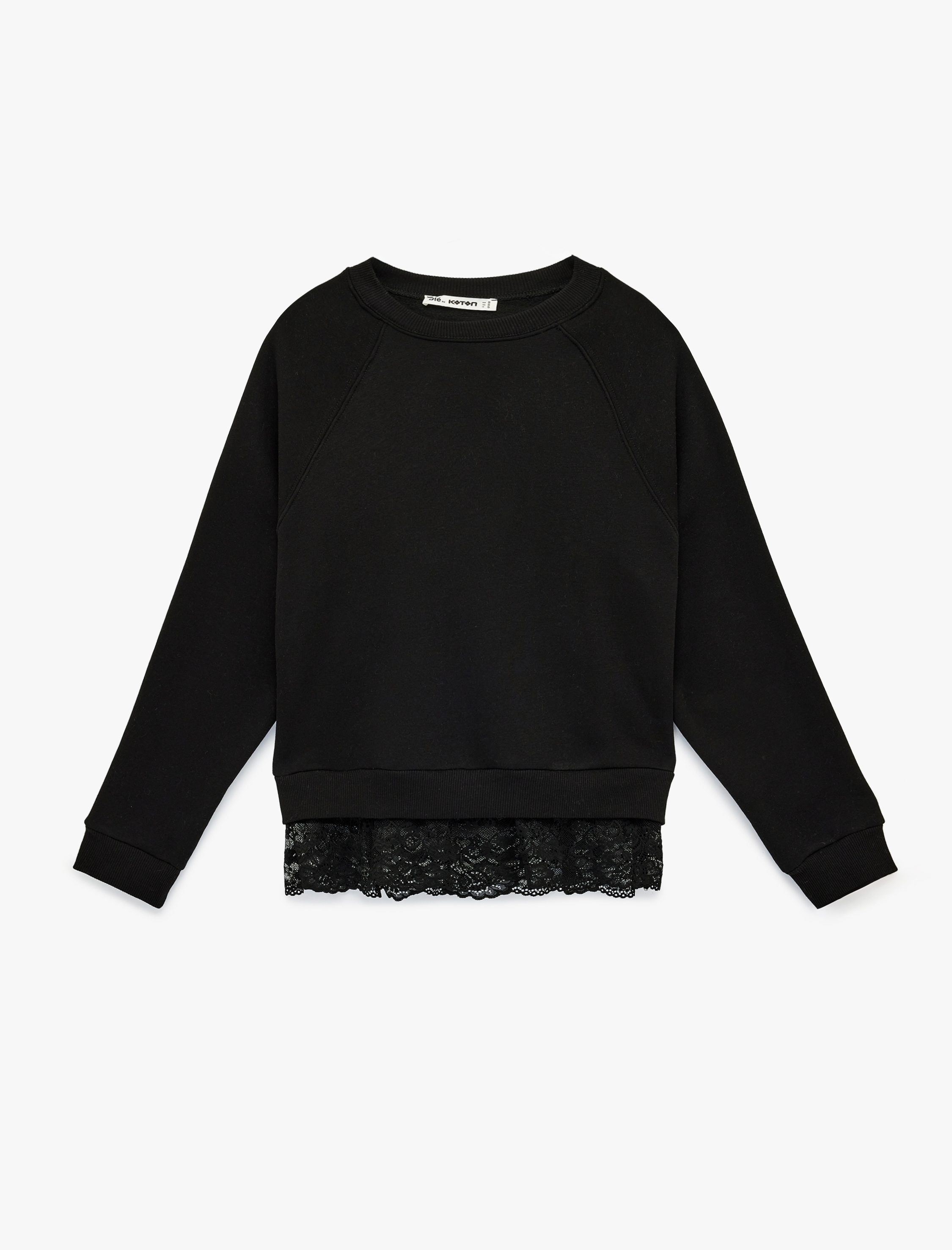   Dantel Detaylı Uzun Kollu Bisiklet Yaka Oversize Sweatshirt