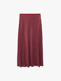 Balık Form Puantiyeli Saten Midi Etek