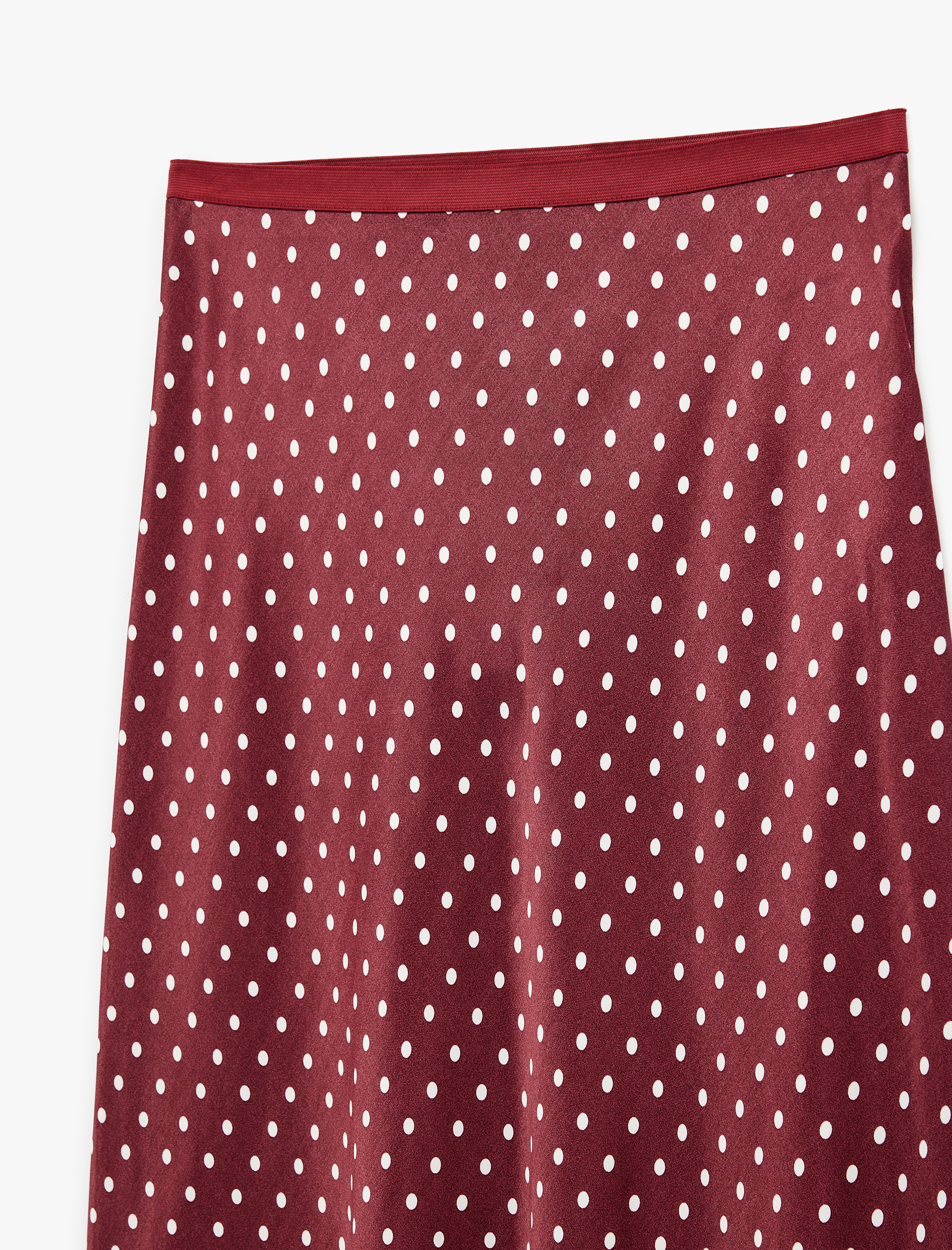   Balık Form Puantiyeli Saten Midi Etek