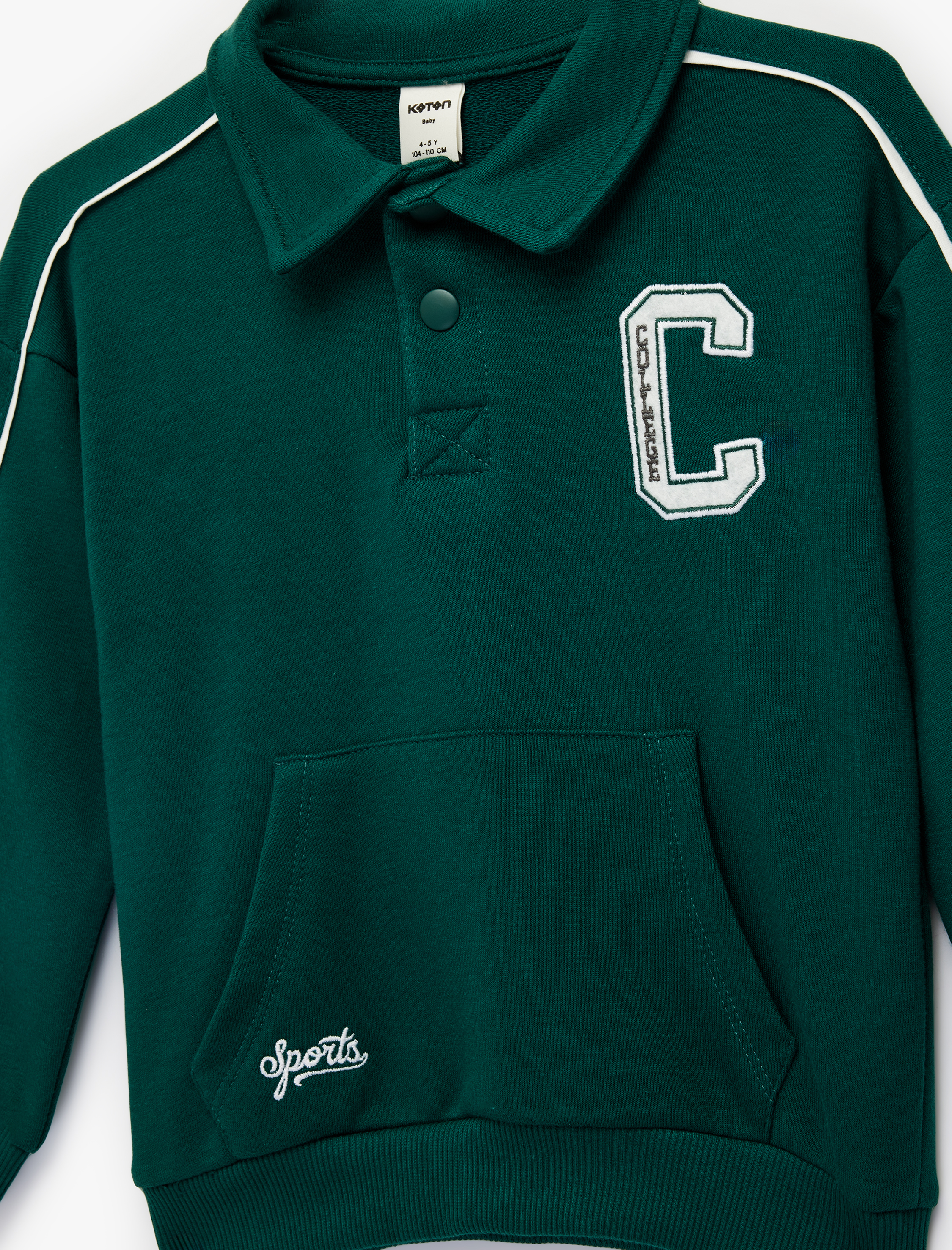  Erkek Bebek Uzun Kollu Kanguru Cepli Düğme Detaylı Oversize Polo Yaka Sweatshirt