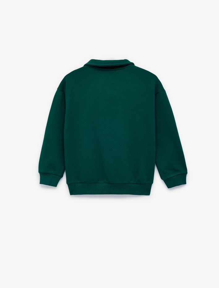 Erkek Bebek Uzun Kollu Kanguru Cepli Düğme Detaylı Oversize Polo Yaka Sweatshirt