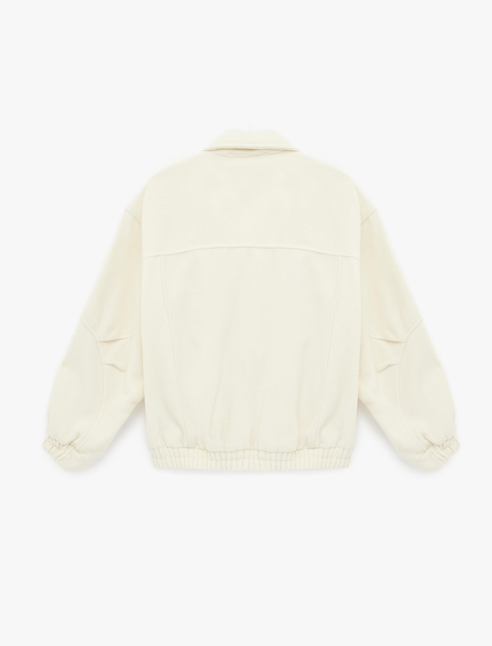  Uzun Kollu Cep Detaylı Fermuarlı Oversize Ceket