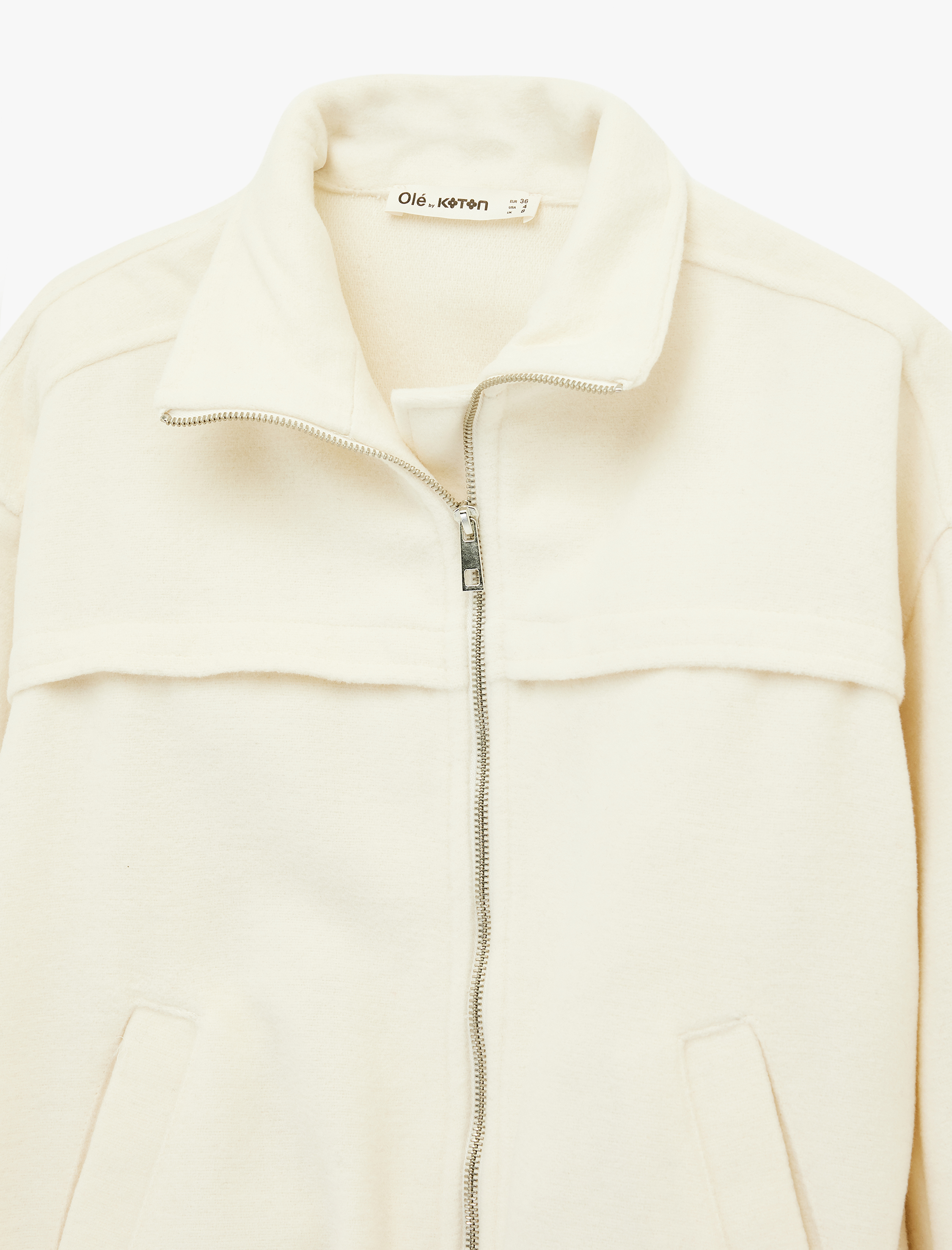   Uzun Kollu Cep Detaylı Fermuarlı Oversize Ceket